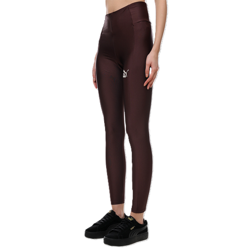 Womens Puma Classics Shiny High Waisted Leggings in Burgundy