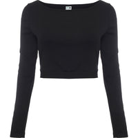 Puma Women's Black Classics Long Sleeve Ribbed Crop Top