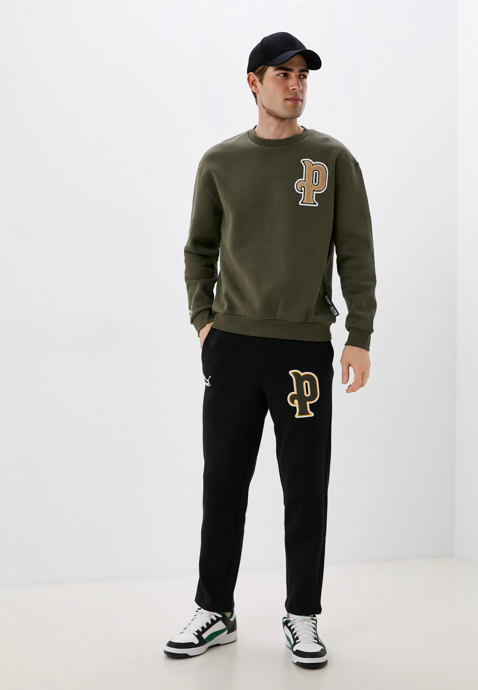 Mens Puma Varsity Logo Joggers in Black