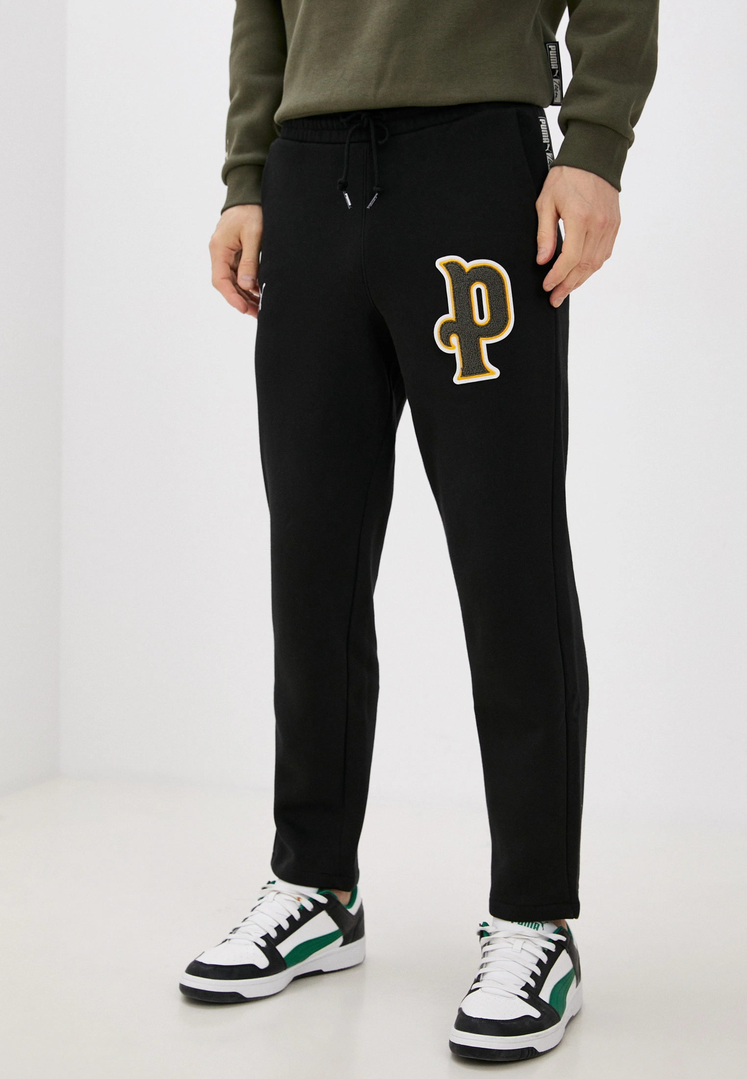 Mens Puma Varsity Logo Joggers in Black
