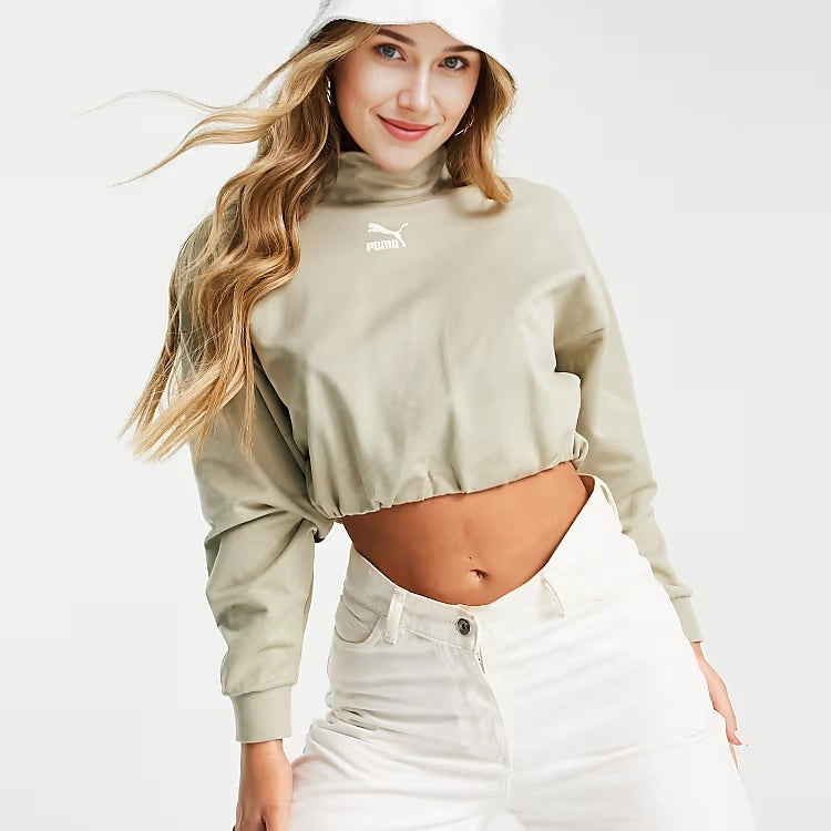 Puma Womens High Neck Crop Sweatshirt in Beige