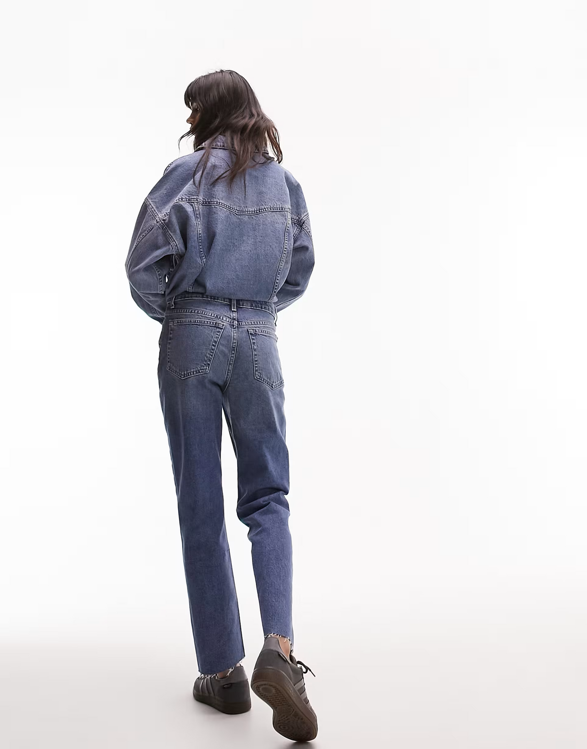 Topshop Womens Straight Jeans With Raw Hem in Mid Blue