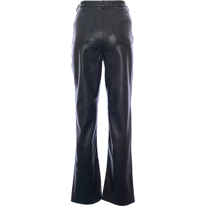 NA-KD Women's Black Button Front Faux Leather Trousers
