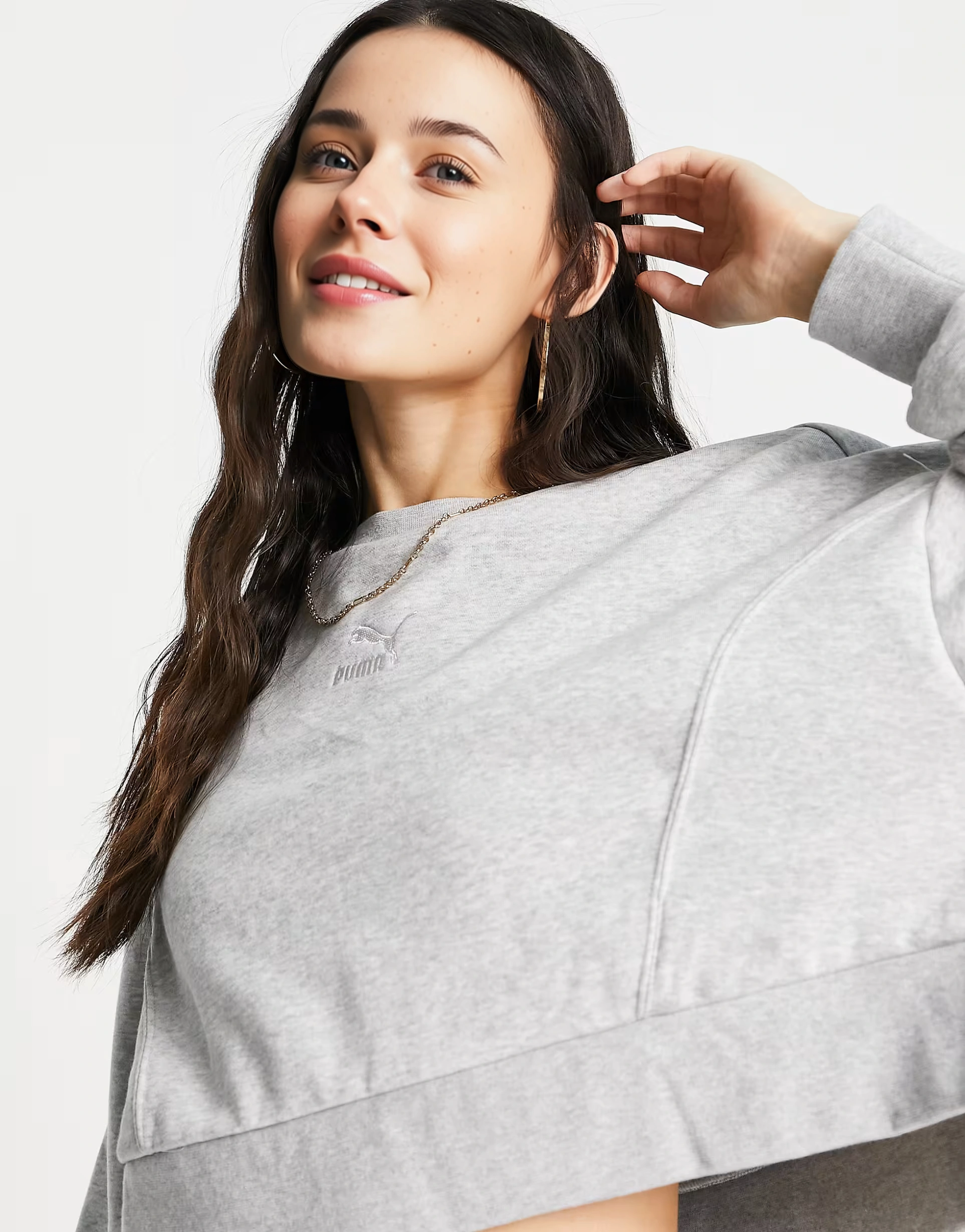 Womens Puma Oversized Boxy Sweatshirt in Grey