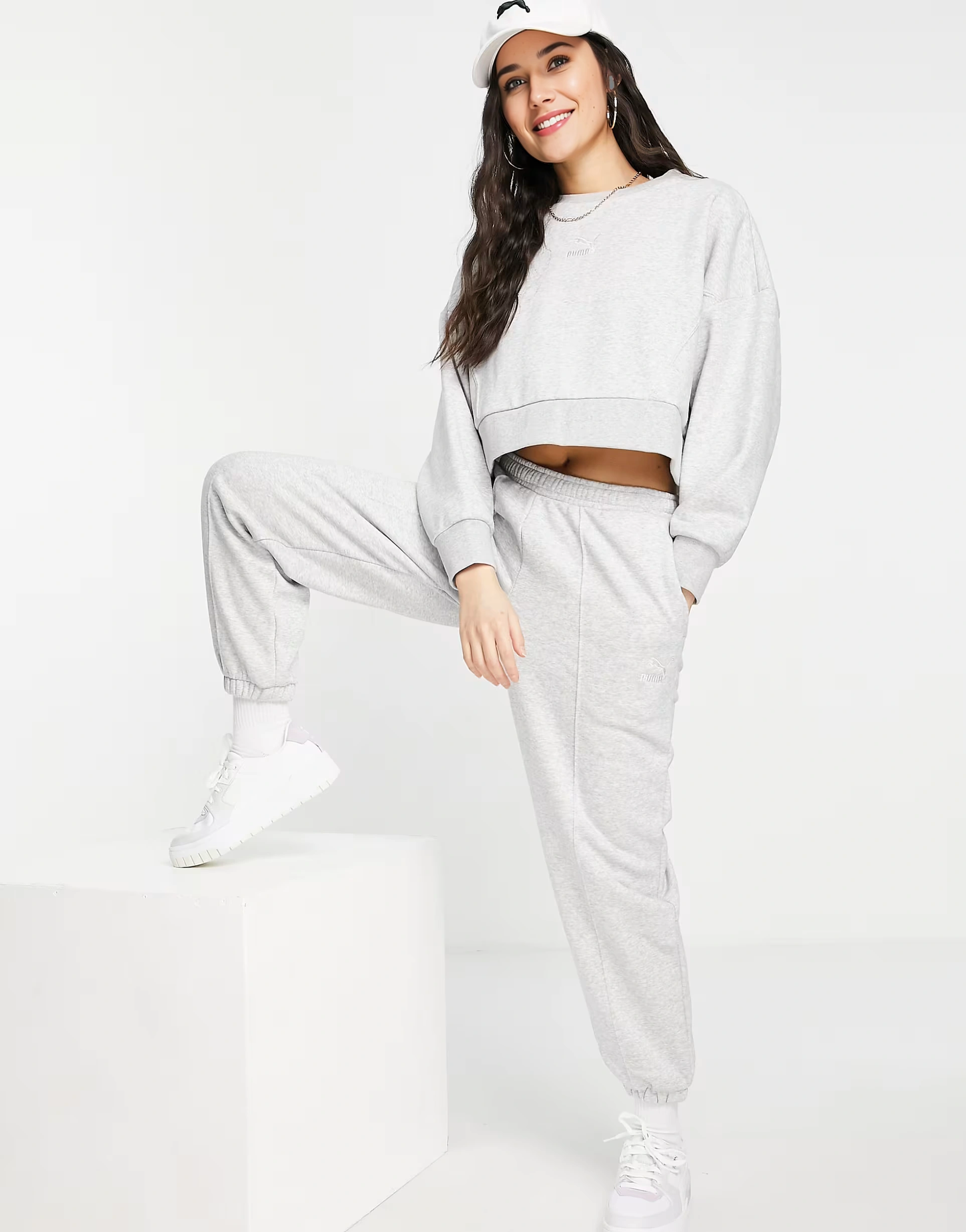 Womens Puma Oversized Boxy Sweatshirt in Grey