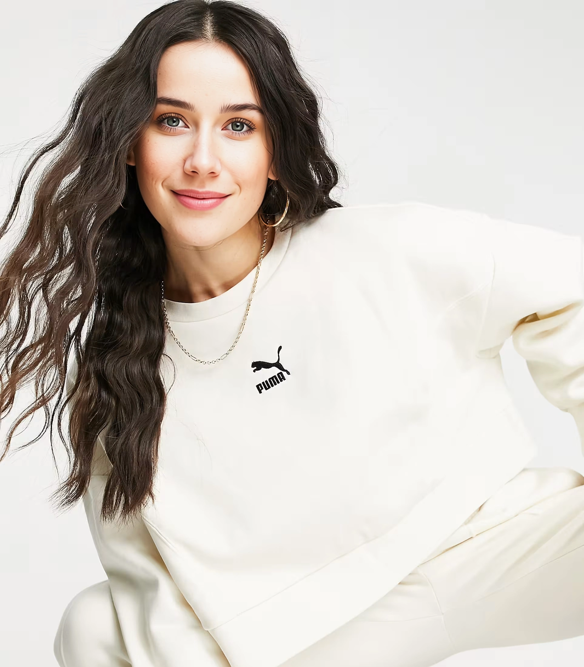 Womens Puma Oversized Boxy Sweatshirt in Off White