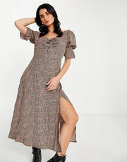In The Style Womens X Olivia Bowen Milkmaid Maxi Dress in Brown Leopard Print In Multi