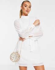 Pretty Lavish Womens Sequin Balloon Sleeve Mini Dress In White