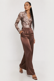 Pretty Lavish Womens Satin Trouser in Chocolate Brown
