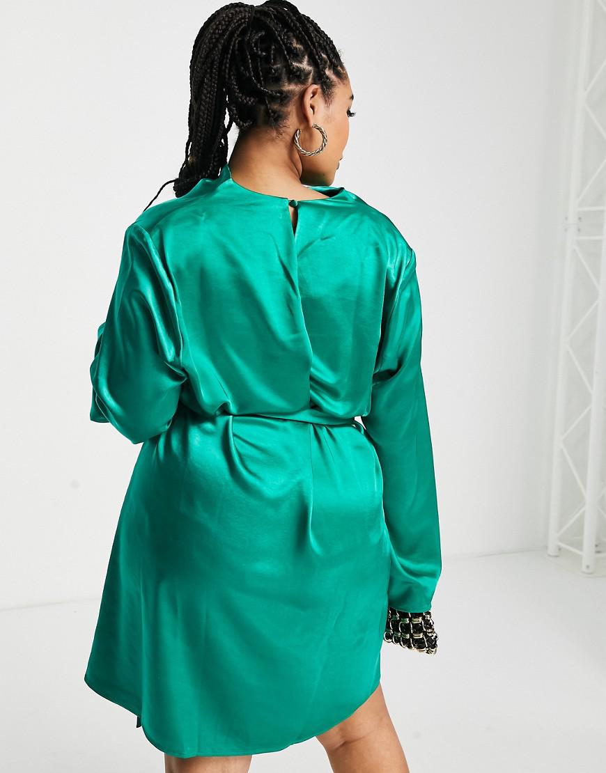 Pretty Lavish Curve Womens Tie Waist Mini Dress In Emerald Green