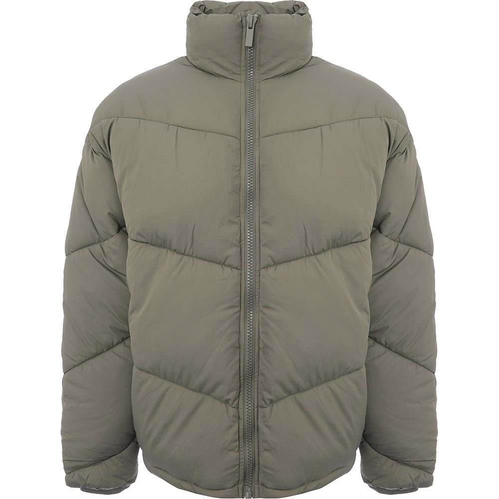 New Look Men's Green Funnel Neck Puffer Jacket with Chevron Design