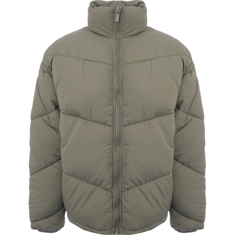 New Look Men's Green Funnel Neck Puffer Jacket with Chevron Design