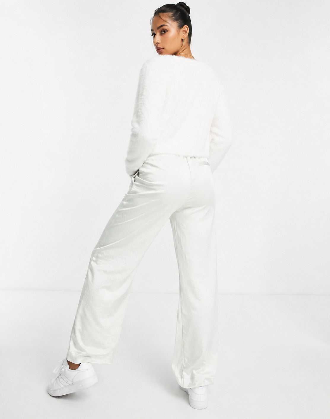 Pimkie Womens Matte Satin Wide Leg Trouser in Mineral Grey