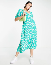Womens Cotton:On Bella Midi Dress In Green Floral Print