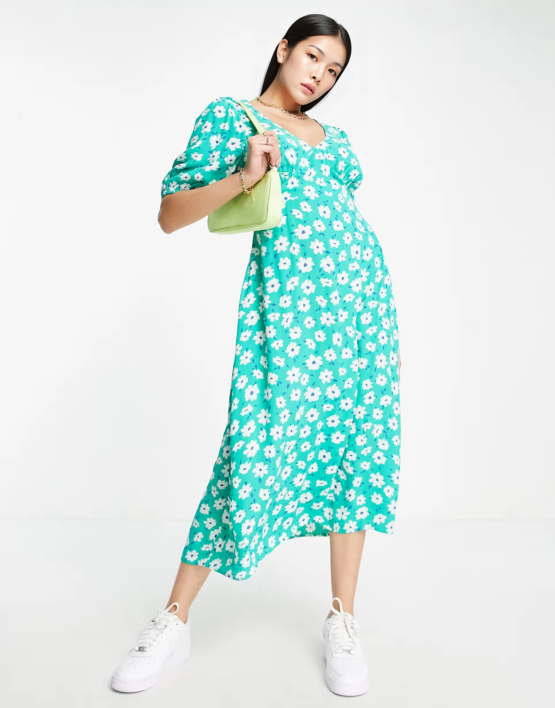Womens Cotton:On Bella Midi Dress In Green Floral Print