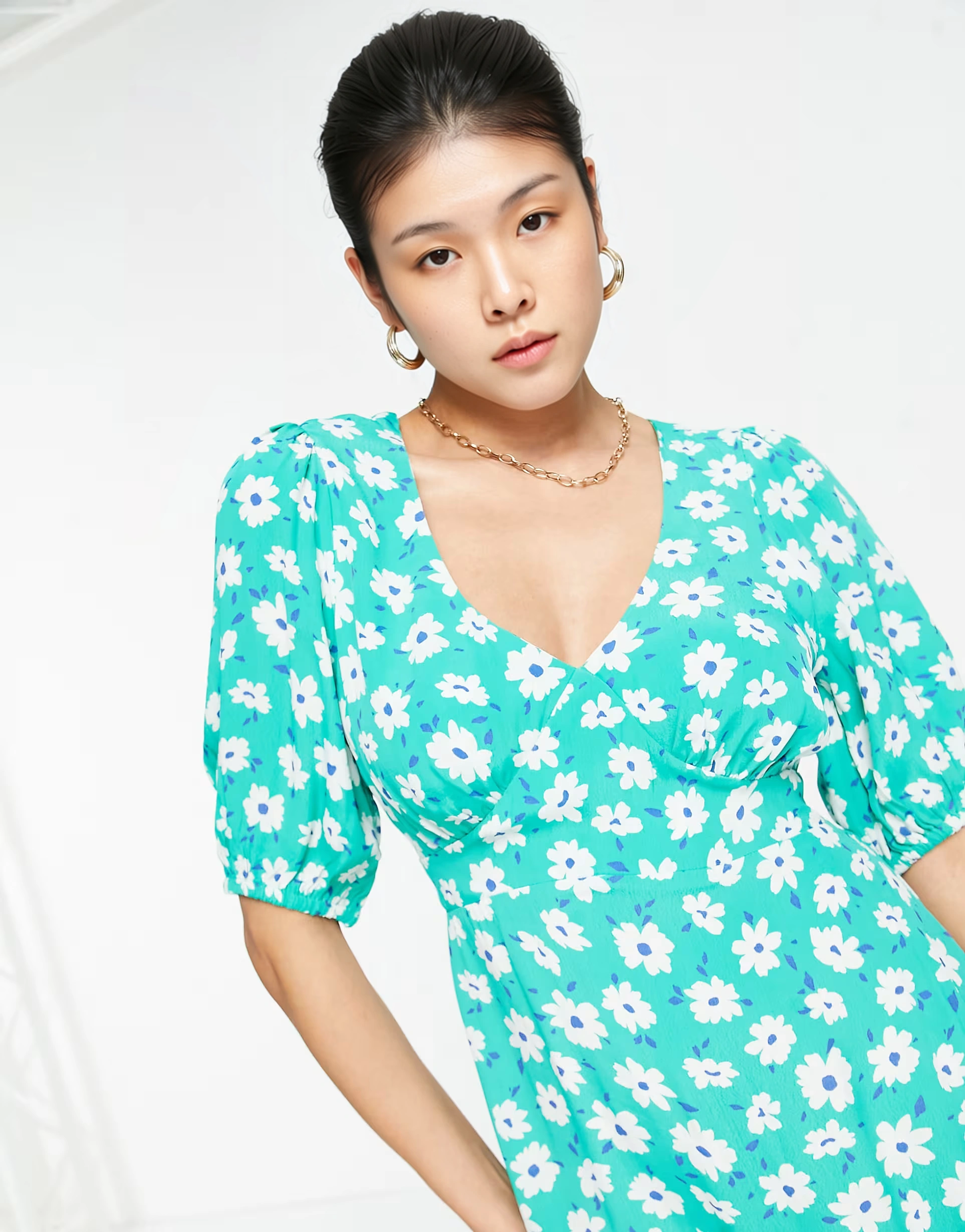 Womens Cotton:On Bella Midi Dress In Green Floral Print