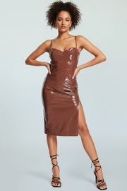 First Distraction Womens The Label Vinyl Bodyon Dress in Chocolate Brown
