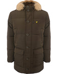 Lyle & Scott Mens Parka Jacket With Faux Fur Hood In Khaki