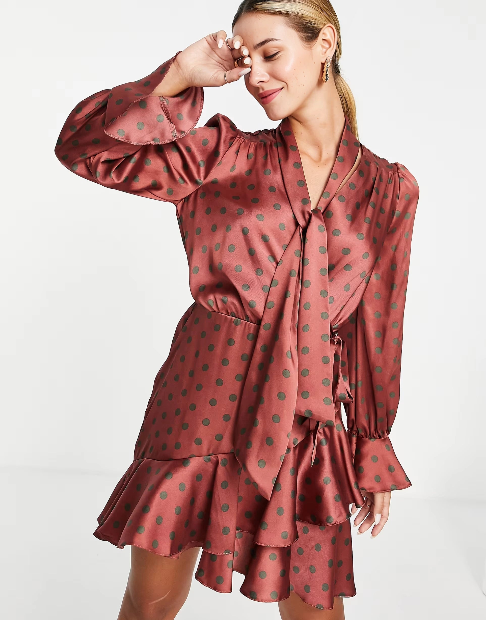 River Island Womens Pussybow Spot Mini Dress In Red