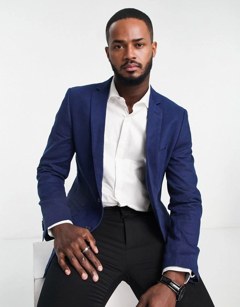 French Connection Mens Slim Fit Linen Suit Jacket In Navy