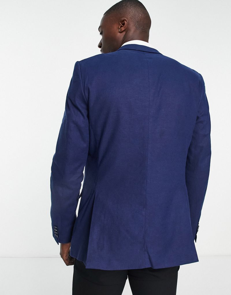 French Connection Mens Slim Fit Linen Suit Jacket In Navy