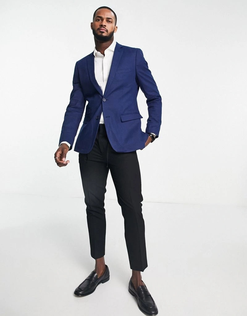 French Connection Mens Slim Fit Linen Suit Jacket In Navy