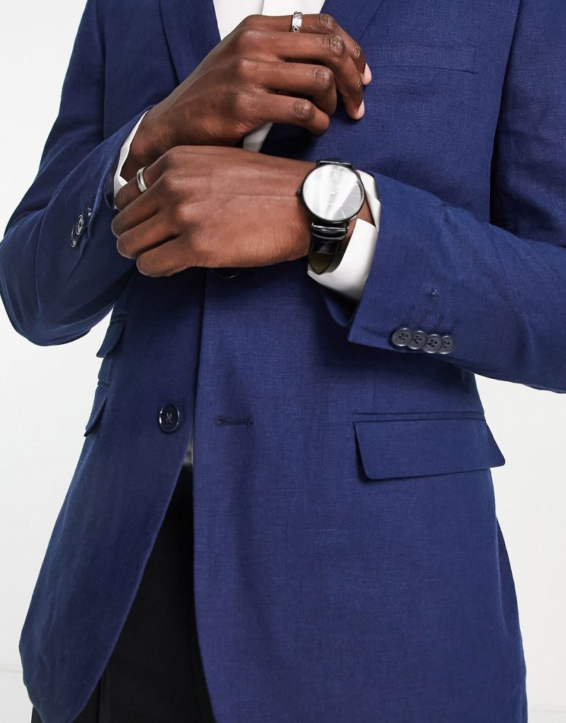 French Connection Mens Slim Fit Linen Suit Jacket In Navy