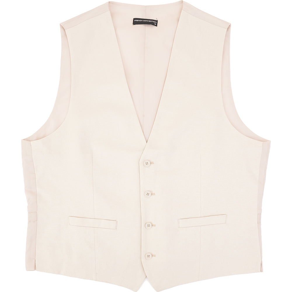 French Connection Mens Stone Slim Fit Linen Suit Waistcoat