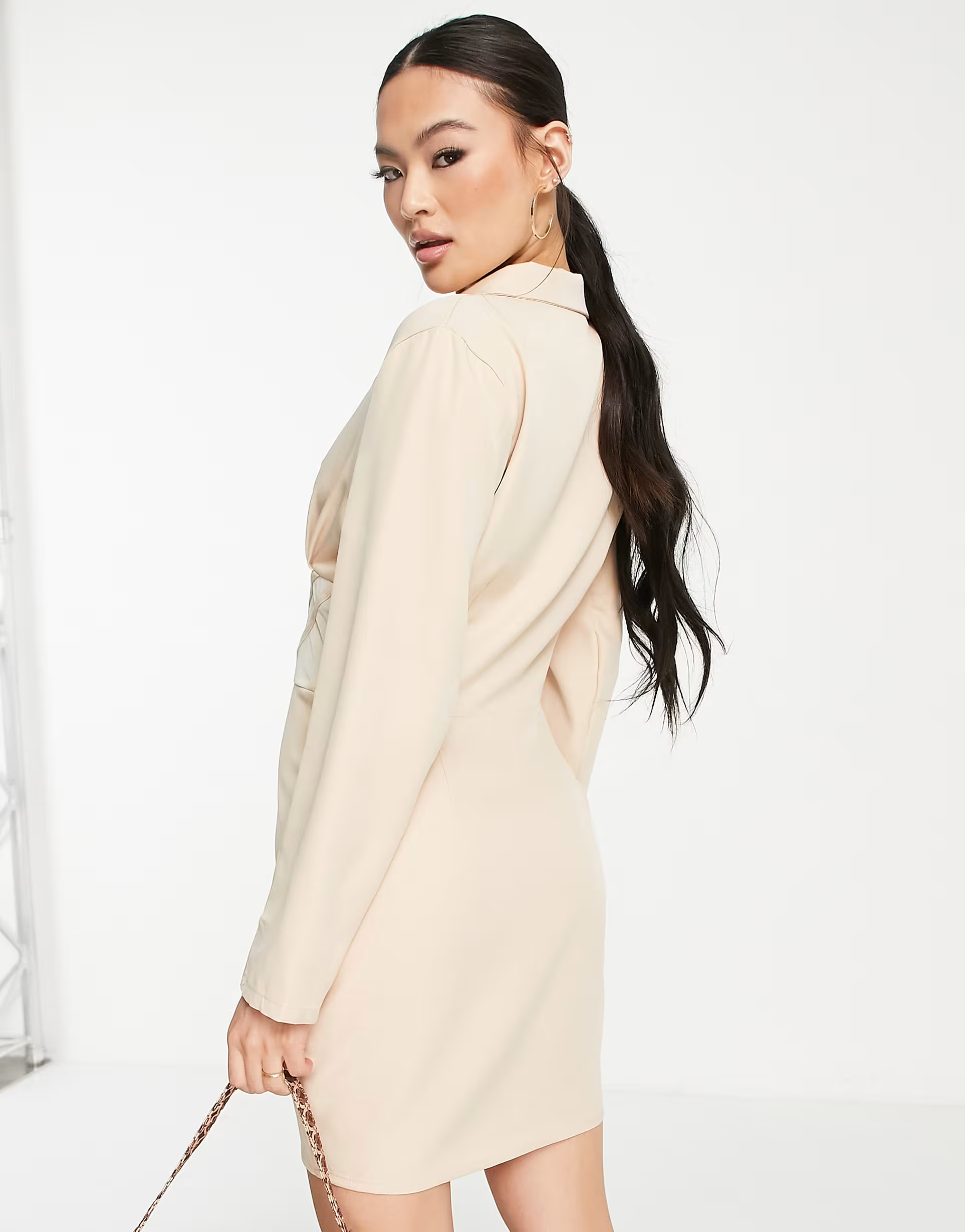 Femme Luxe Womens Corset Blazer Dress in Beige