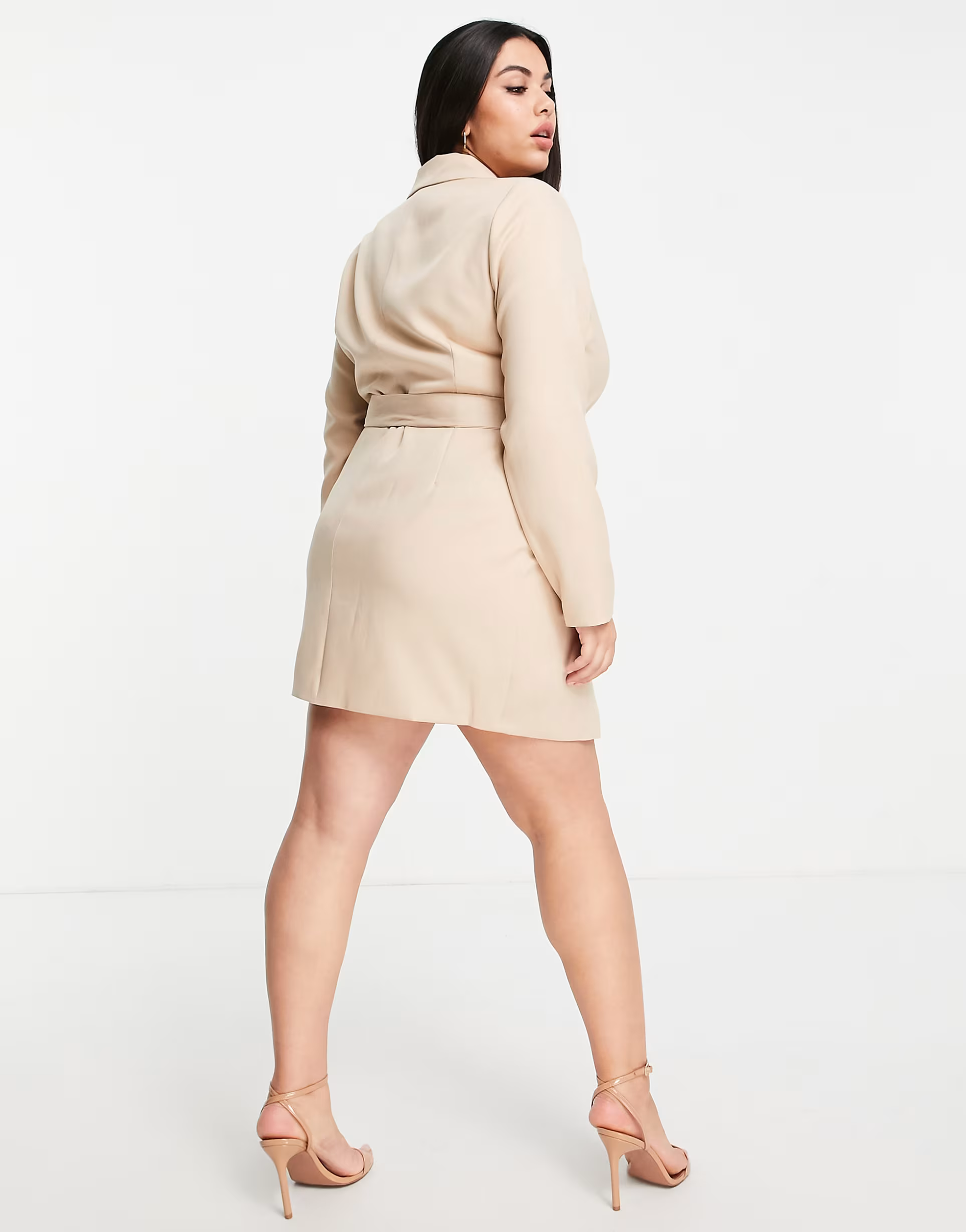 In The Style Plus Womens X Perrie Sian Blazer Dress With Belt Detail in Cream
