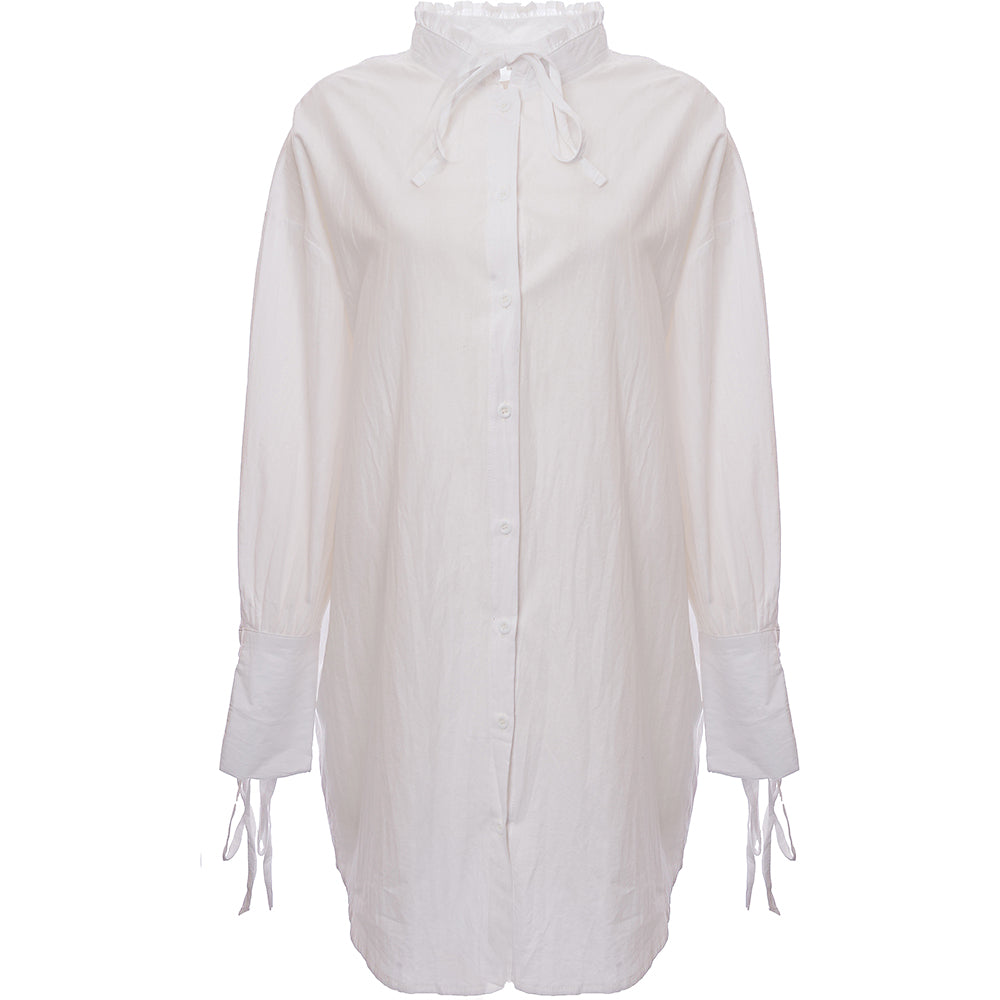 In The Style X Dani Dyer Womens Ruched Tie Sleeve Shirt In White