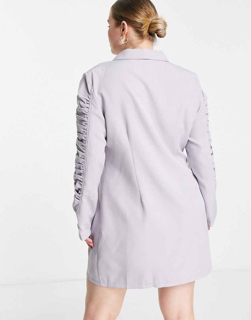 Saint Genies Plus Womens Ruched Hem Button Through Blazer Dress in Lavender In Purple