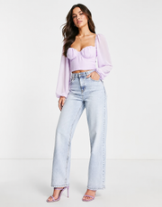 Saint Genies Womens Corset Detail Crop Top in Lavender