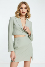 Extro & Vert Womens Boxy Cropped Blazer In Sage