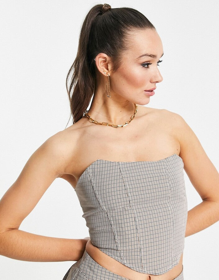 Extro & Vert Womens Structured Corset Top In Check