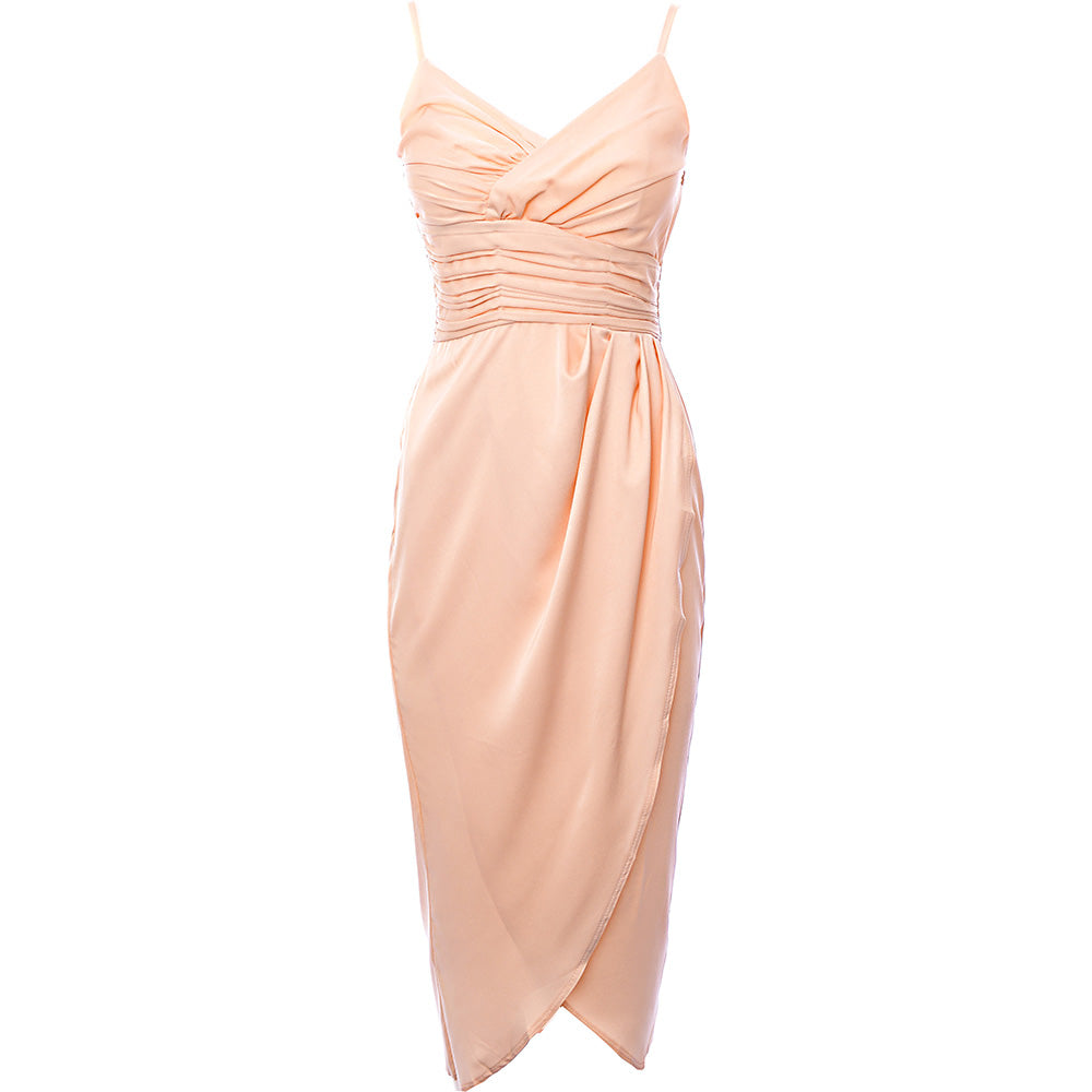 Little Mistress Women&#39;s Peach Satin Wrap Dress