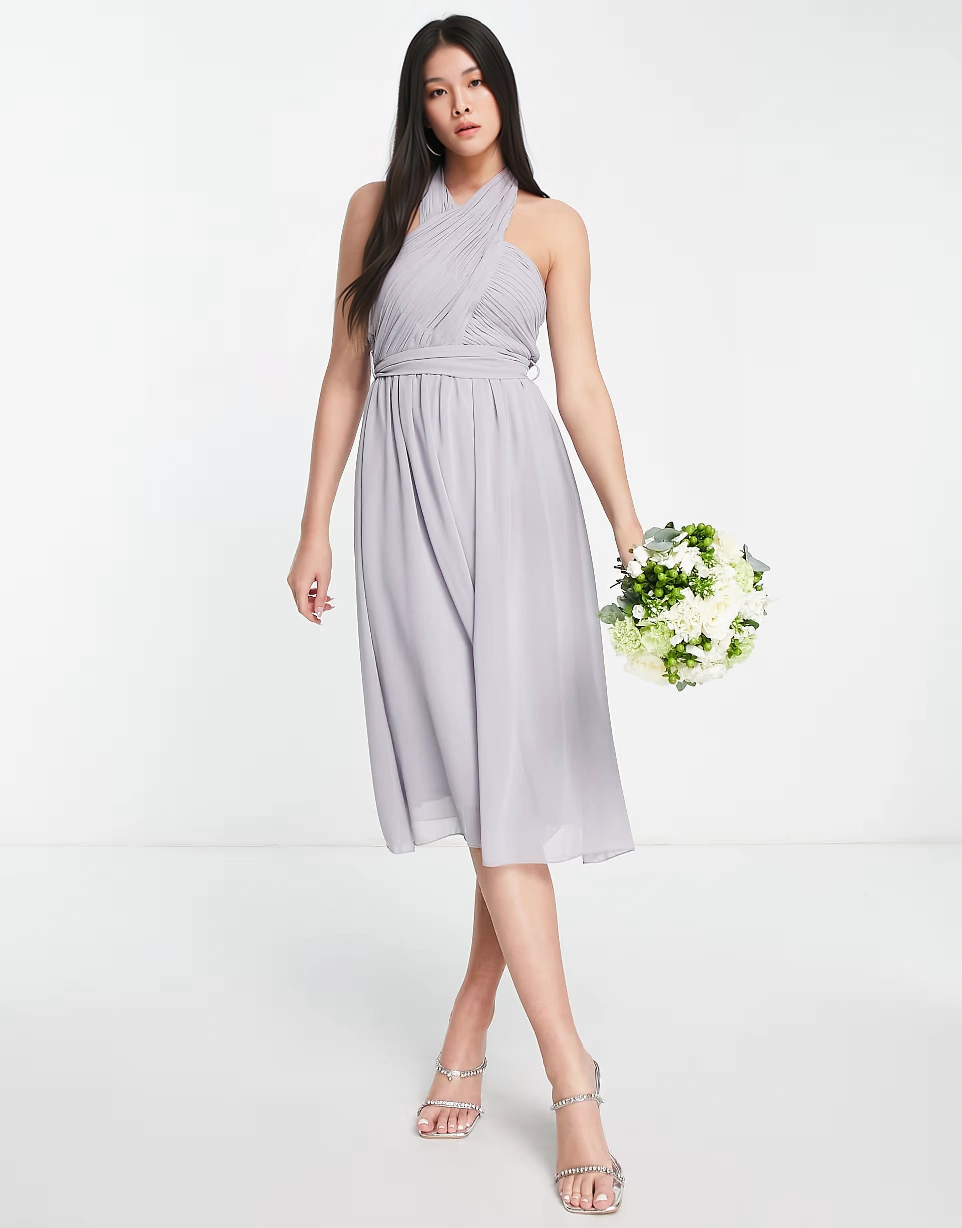 Little Mistress Womens Bridesmaid Cross Over Halter Neck Dress in Blue