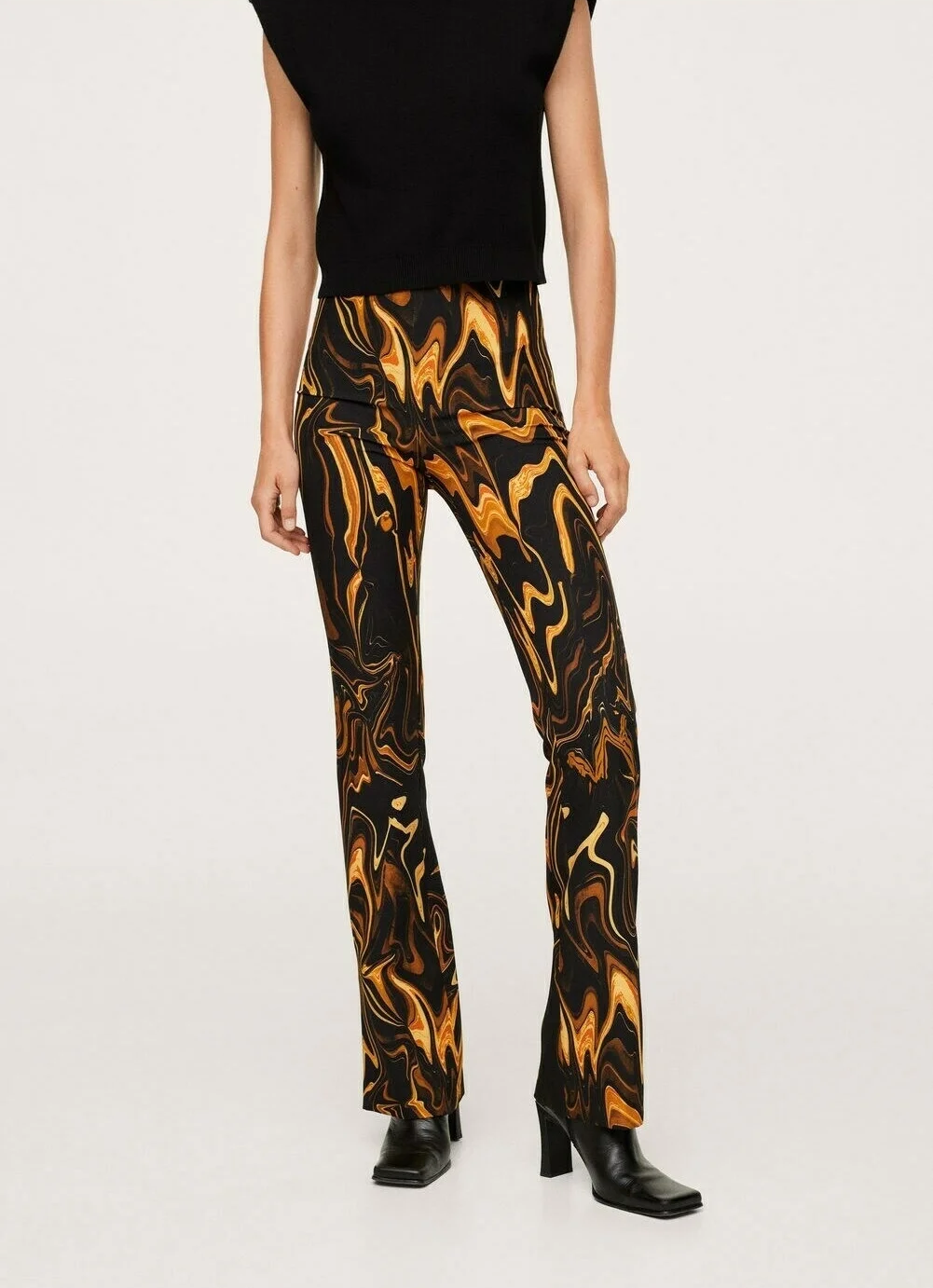 Mango Womens Retro Print Flared Trousers in Black