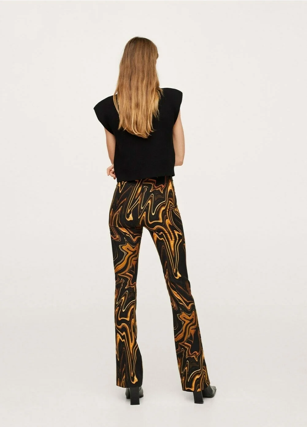 Mango Womens Retro Print Flared Trousers in Black