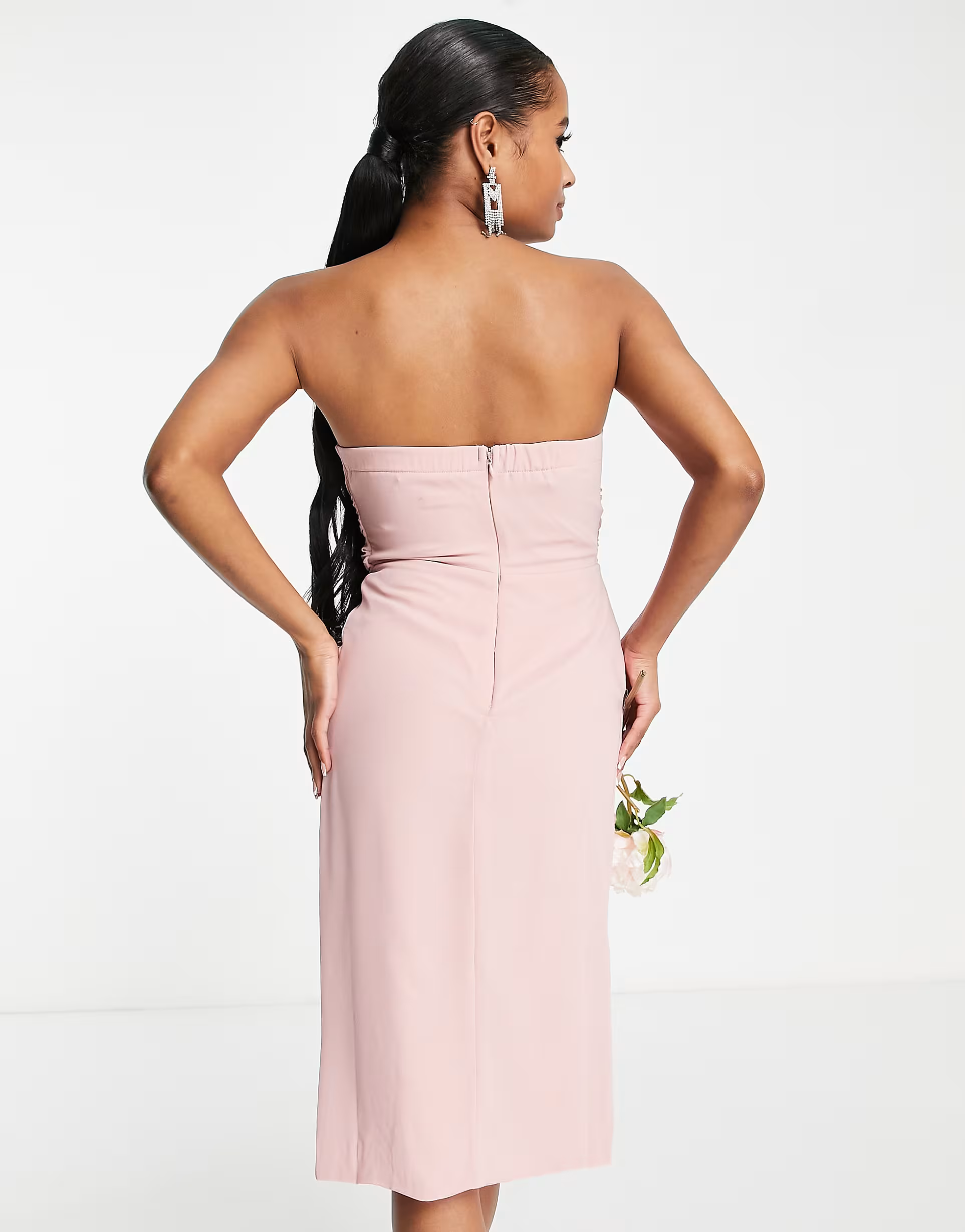TFNC Womens Bridesmaid Noee Bandeau Wrap Dress in Dusty Pink