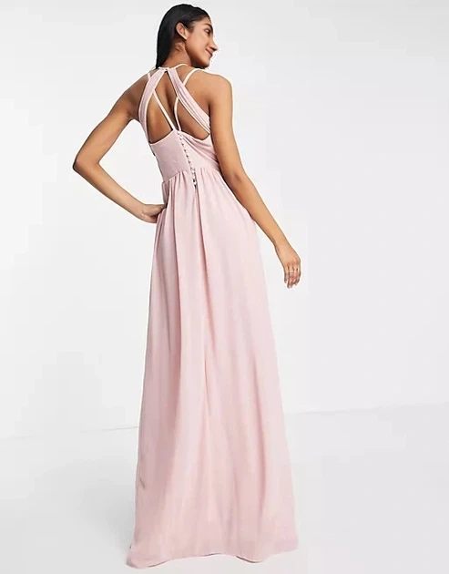 TFNC Womens Tall Bridesmaid Strappy Back Halter Neck Dress in Dusty Pink