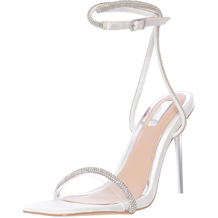 Be Mine Women's Ivory Bridal Emberly Clear Heeled Sandals With Diamante Detail