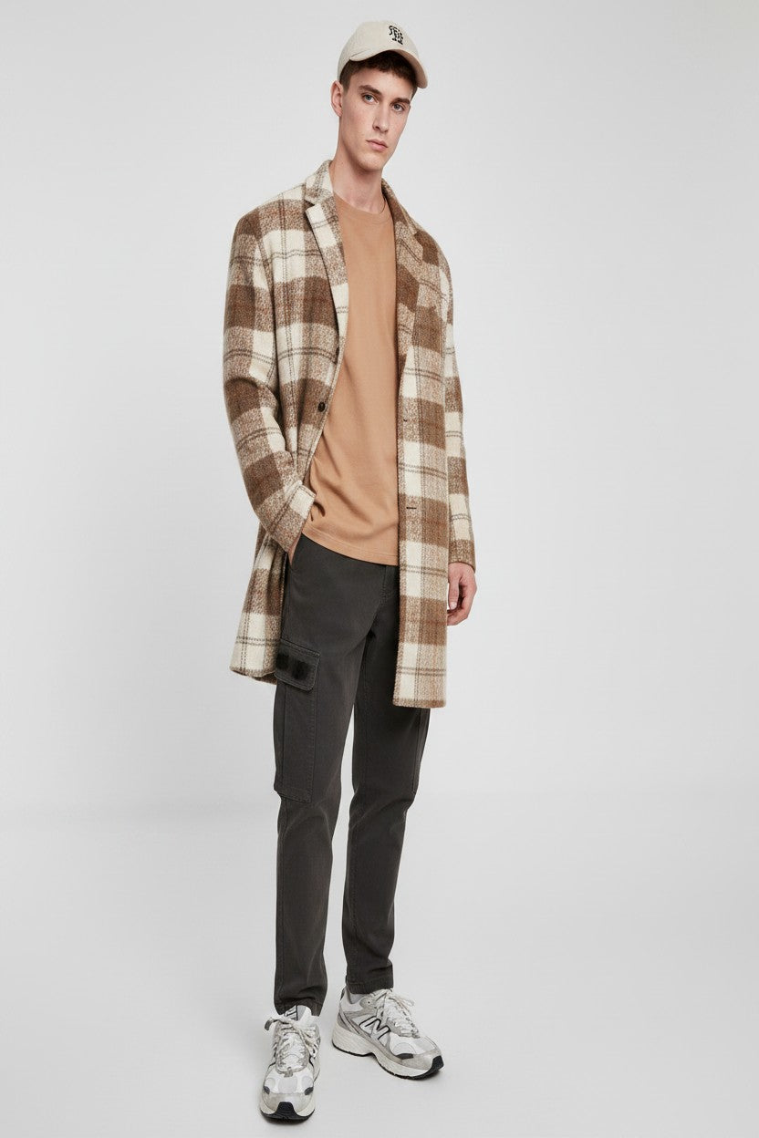 Bando Mens Check Overcoat In Brown