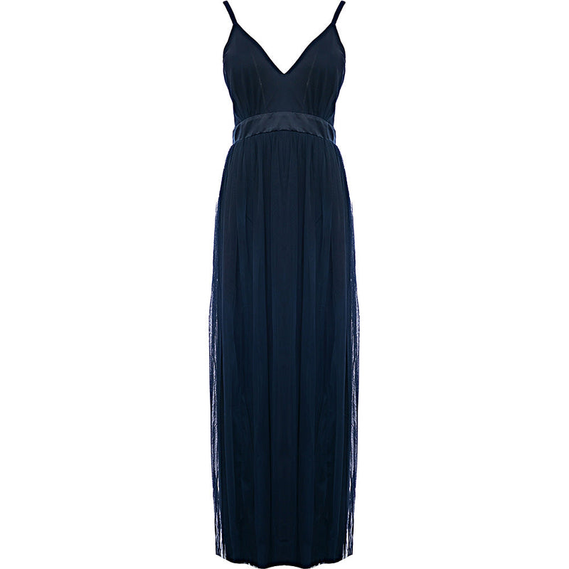 Anaya With Love Women's Navy Bridesmaid Petite Tulle Plunge Front Maxi Dress