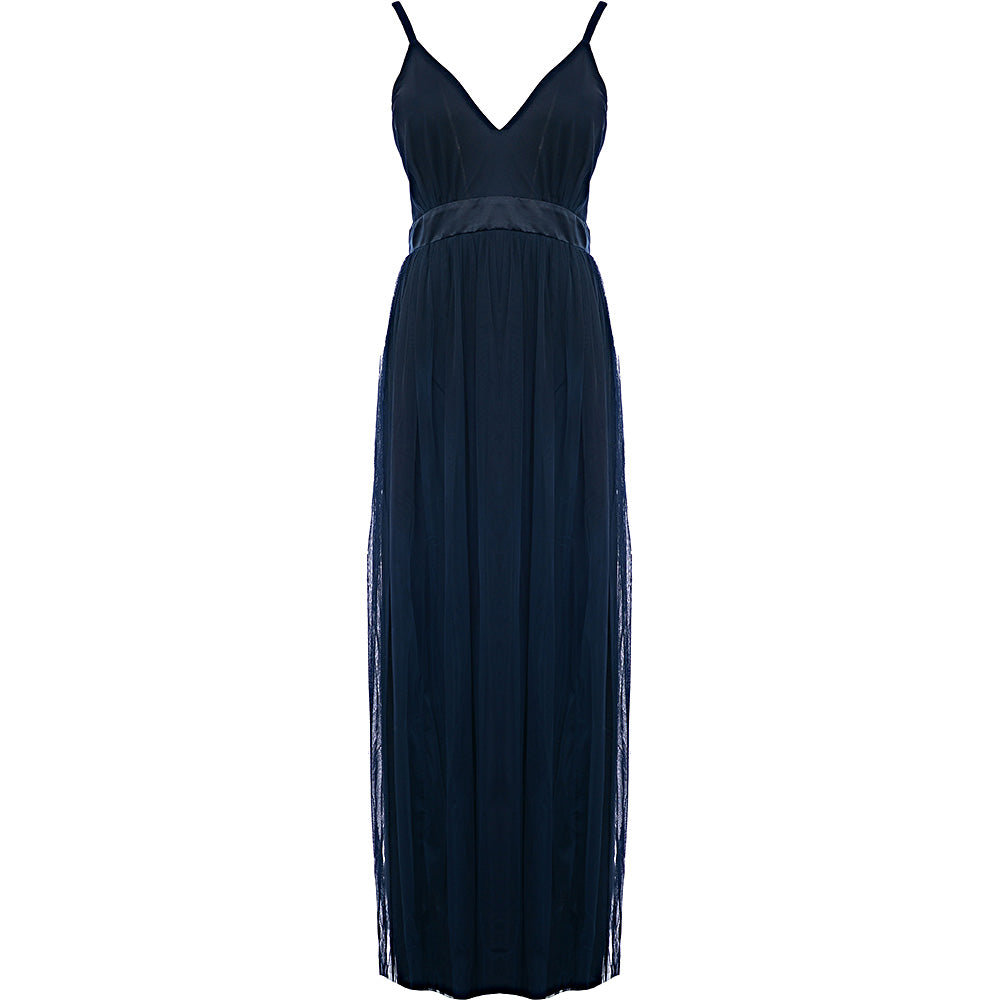 Anaya With Love Women&#39;s Navy Bridesmaid Tulle Plunge Front Maxi Dress