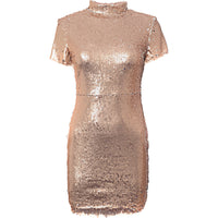 NaaNaa Women's Gold Short Sleeve High Neck Sequin Dress