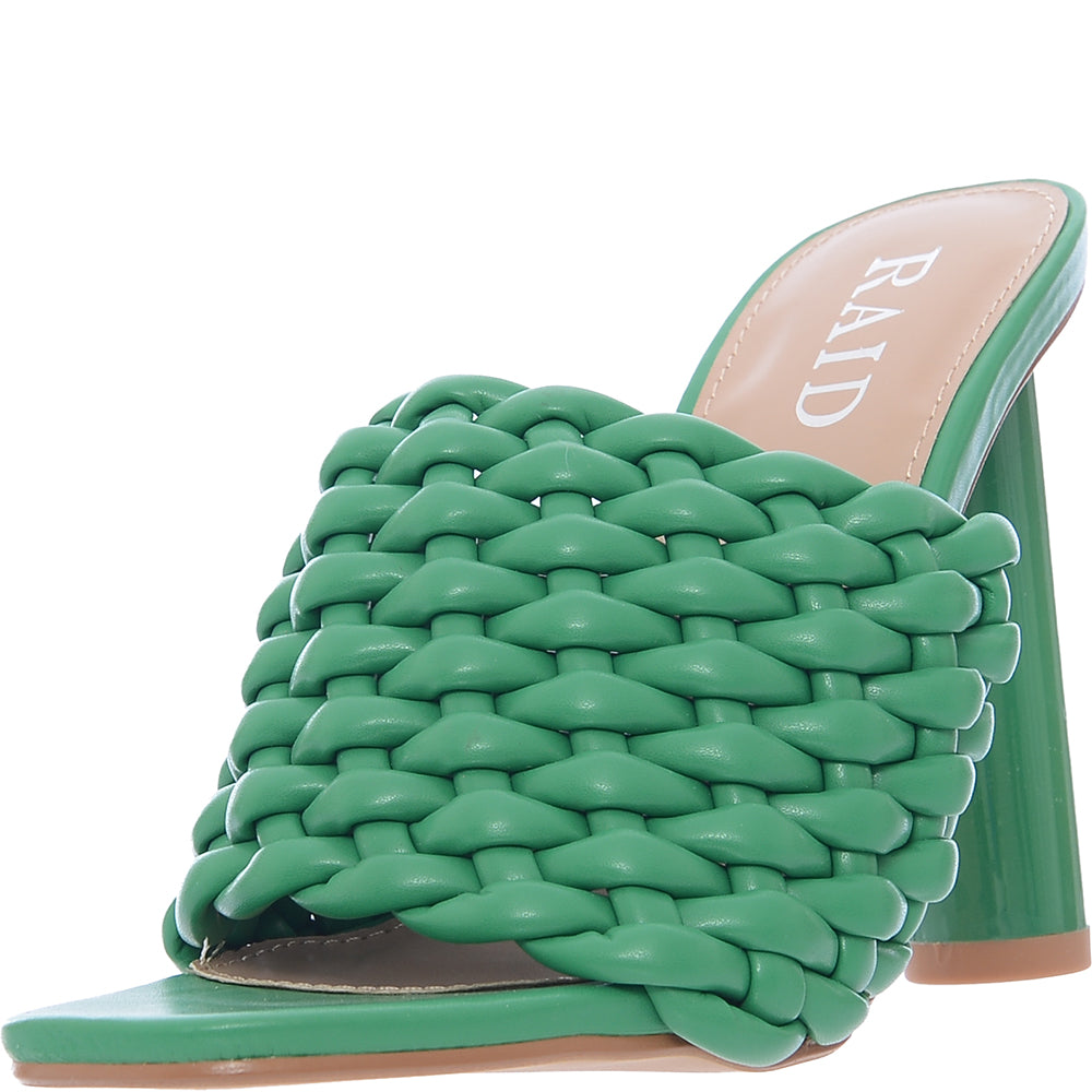 Raid Women&#39;s Green Knottie Mule Heeled Sandals