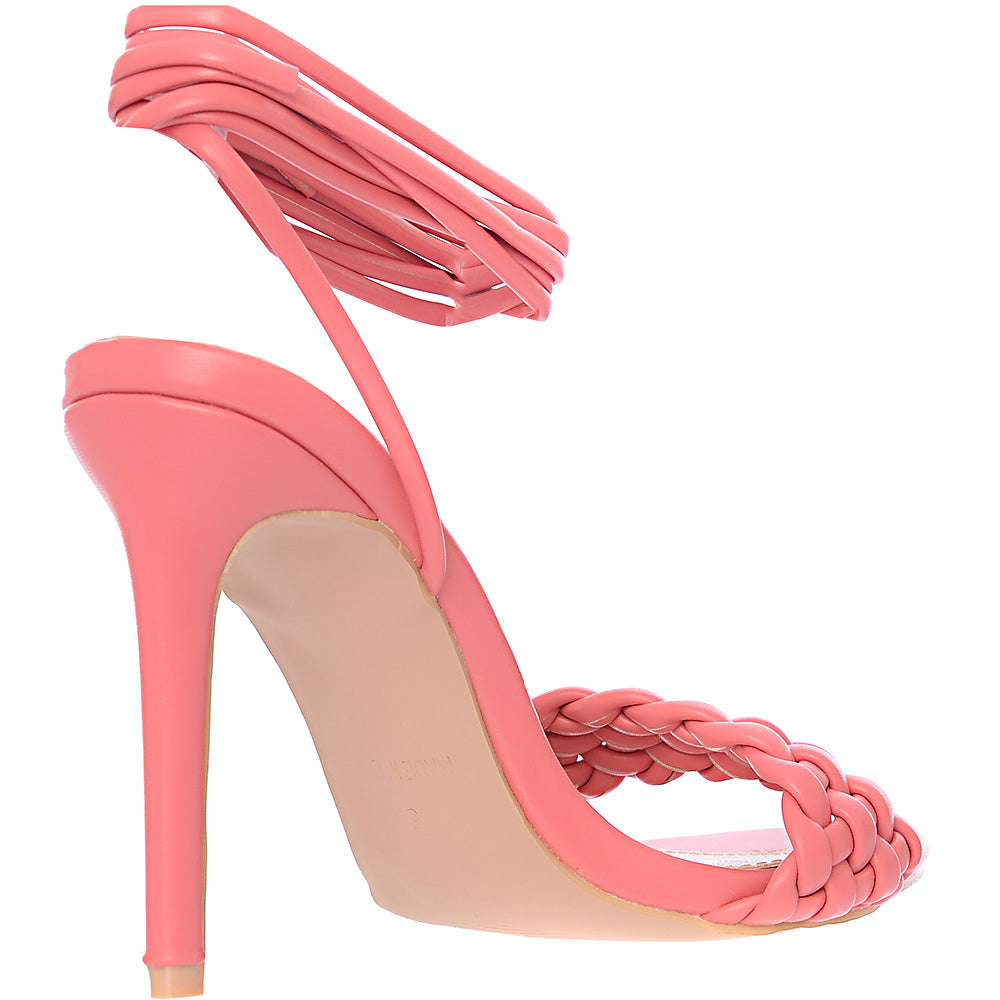 Raid Women's Pink Garry Plait Strap Heeled Sandals