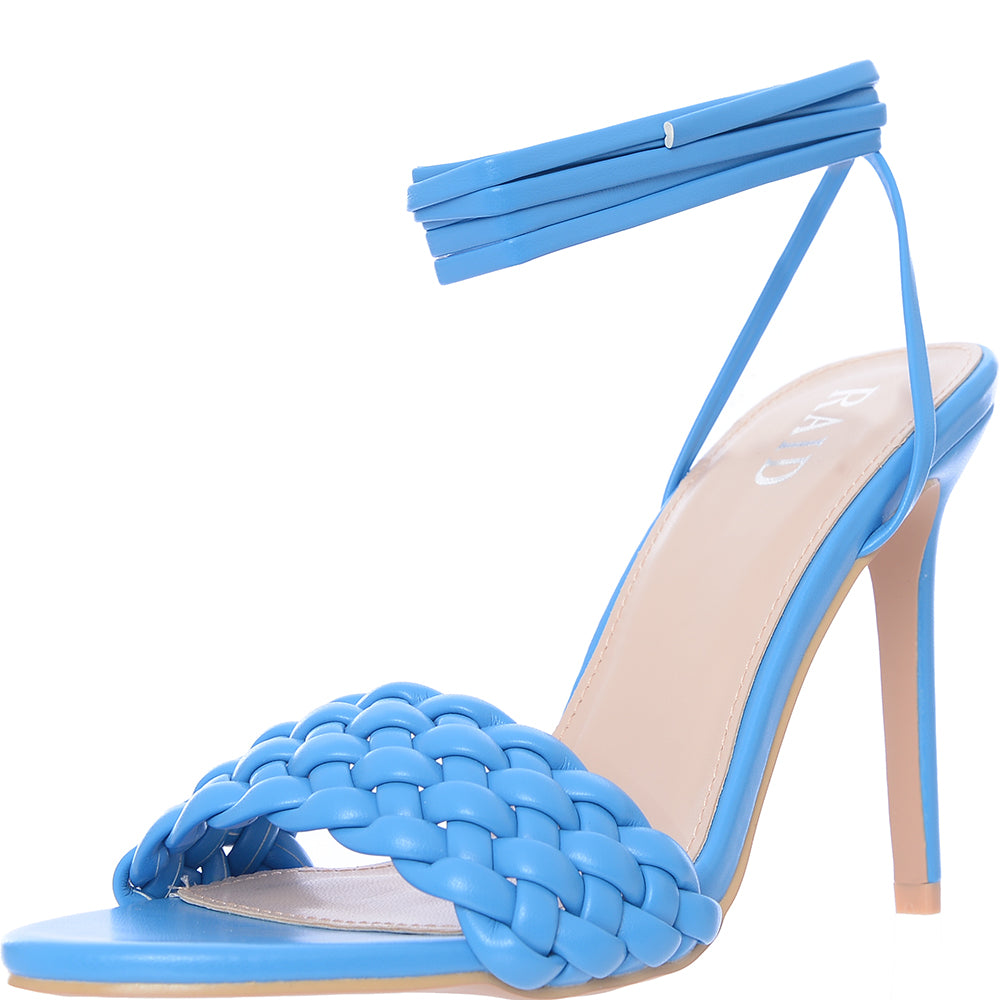 Raid Women's Blue Garry Plait Strap Heeled Sandals