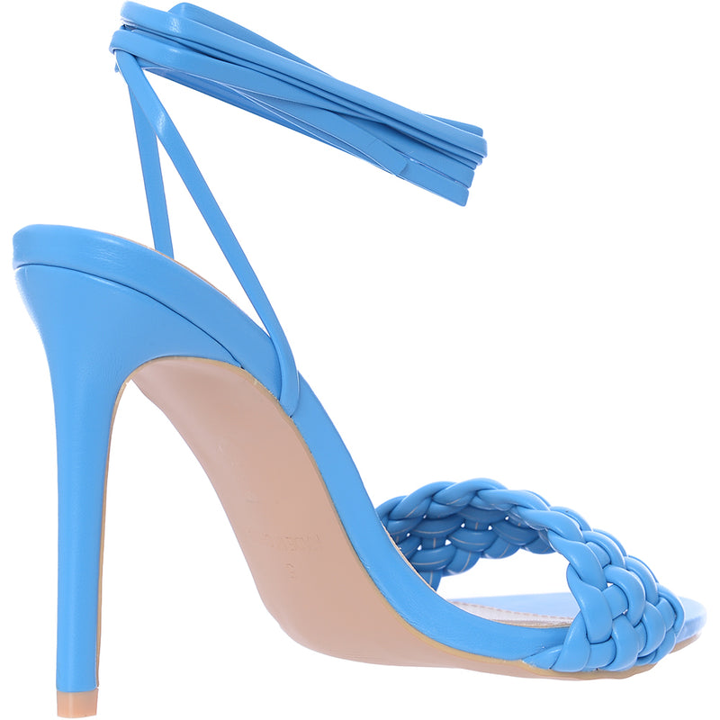 Raid Women's Blue Garry Plait Strap Heeled Sandals